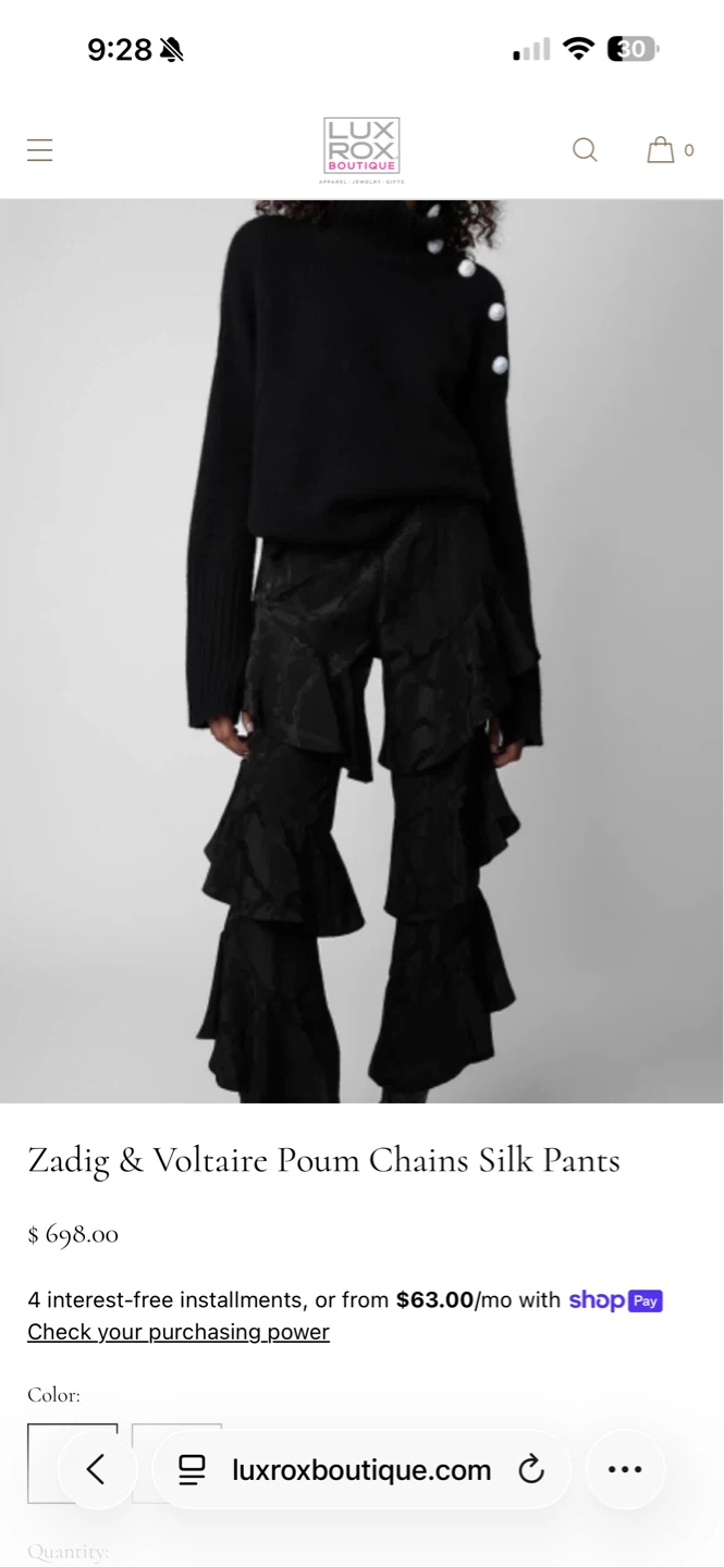 NWT Zadig & Voltaire Poum Chains Silk Pants Black Size 34