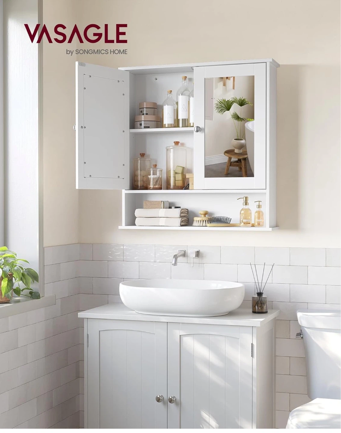 White Bathroom Wall Cabinet with Mirror - photo 3