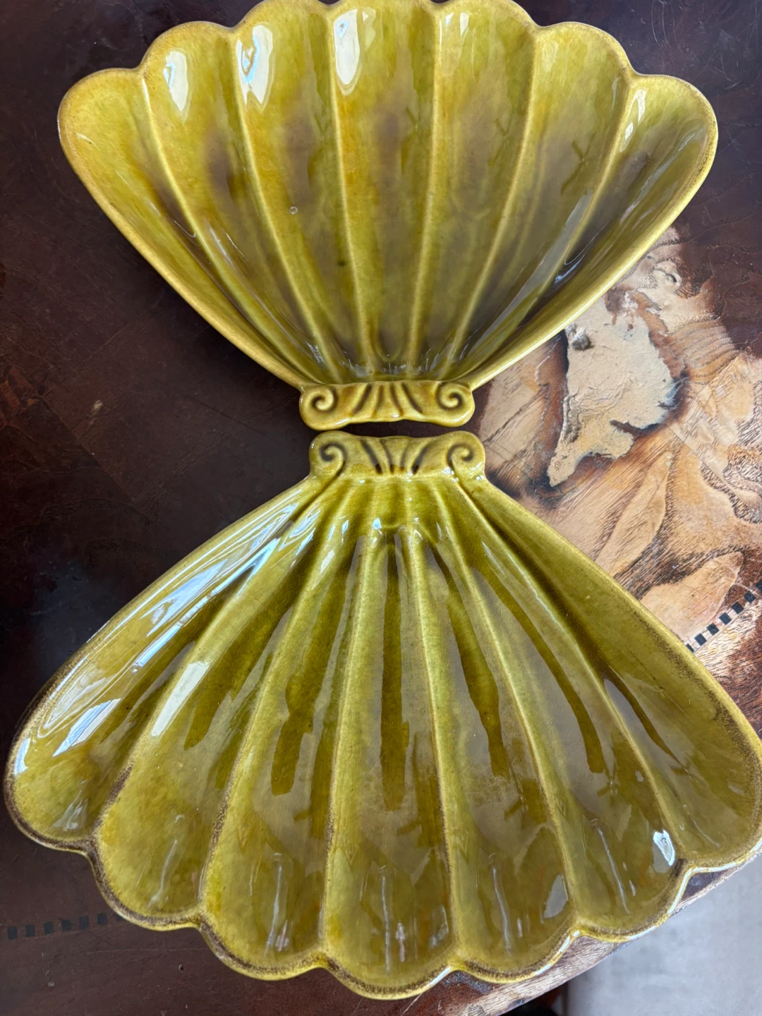 Vintage Avocado Ceramic Shell Dish MCM