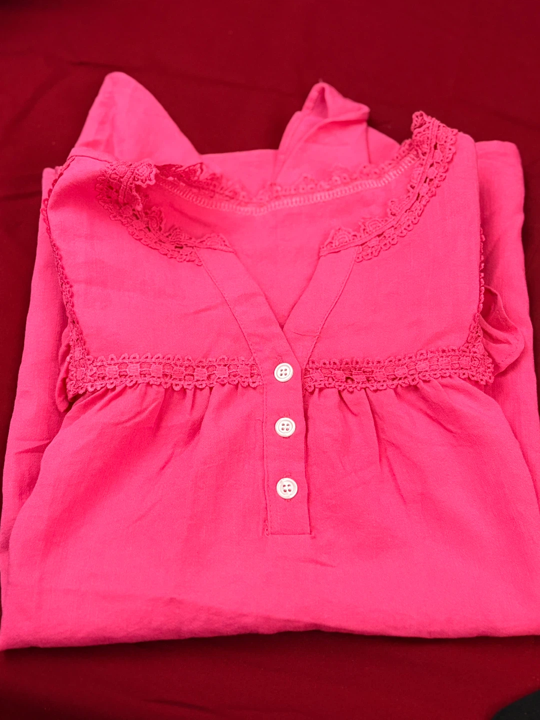 Pink Lace Trim V-Neck Blouse - photo 2