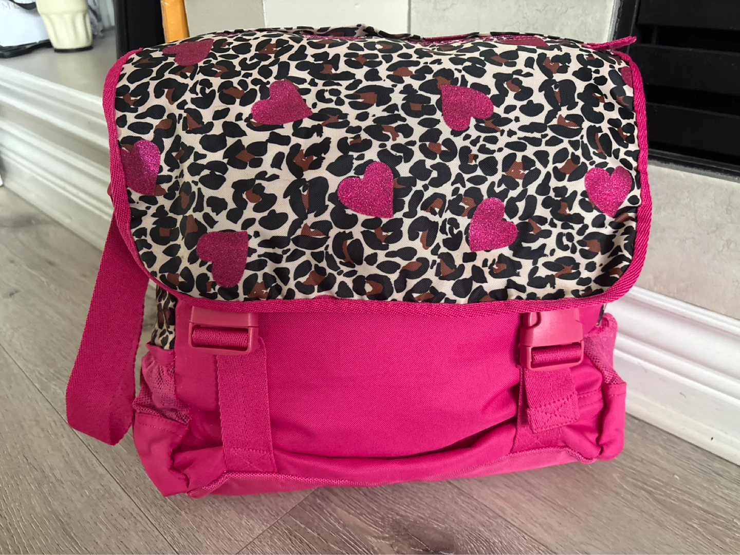 Leopard Print & Pink Heart Backpack