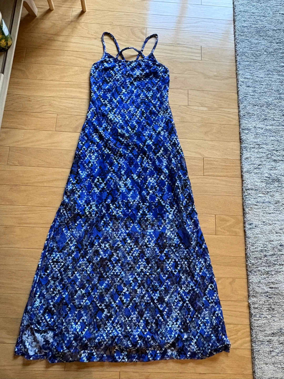 Blue Geometric Print Maxi Dress
