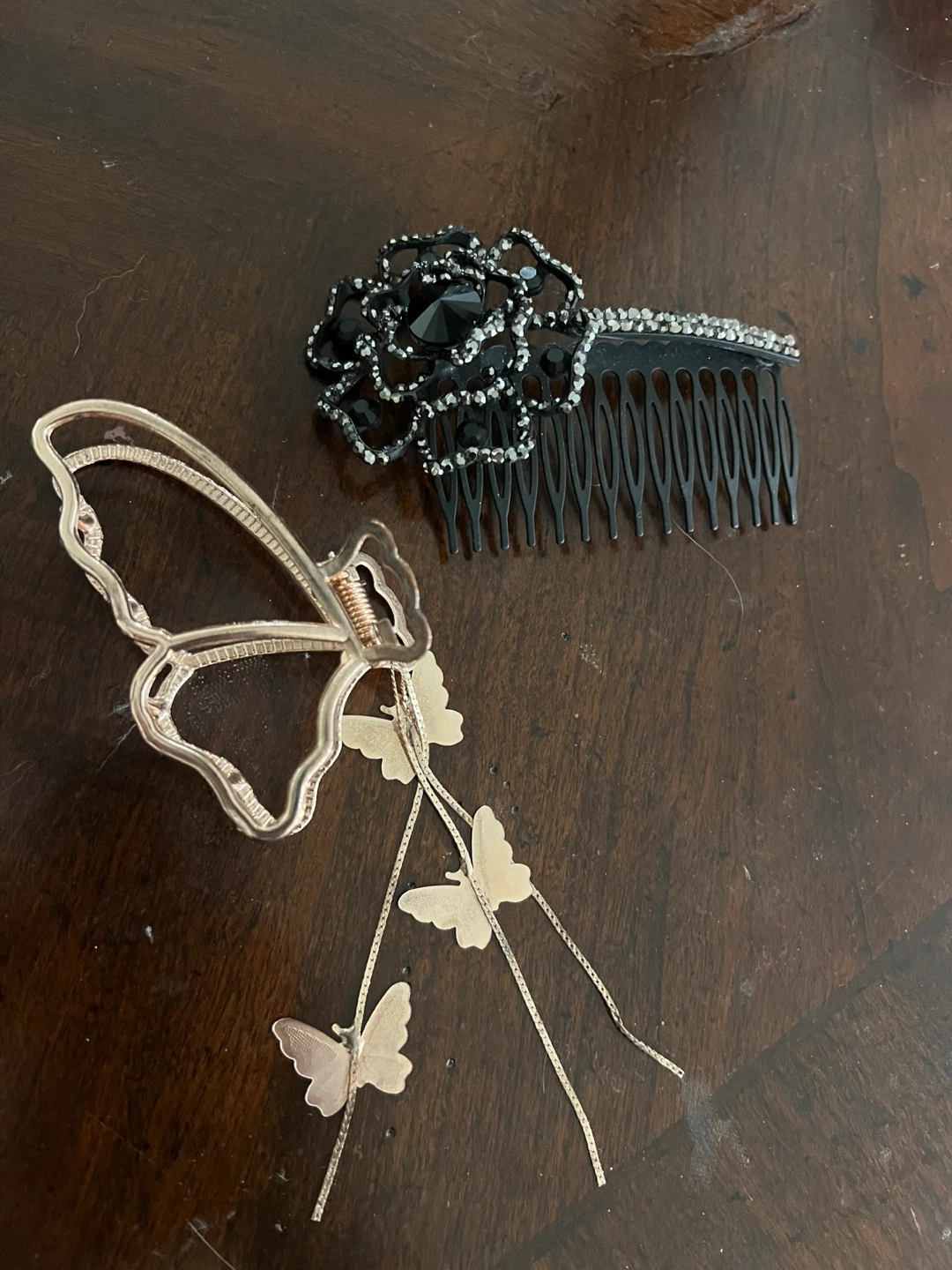 Butterfly Claw Clip and Black Beaded Hair Comb