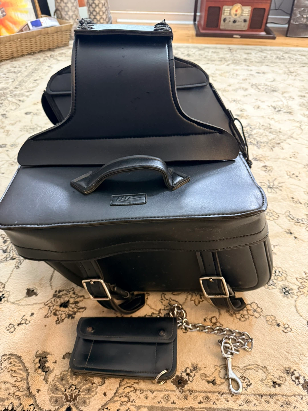 Black Motorcycle Saddlebags with Pouch and Chain - photo 5