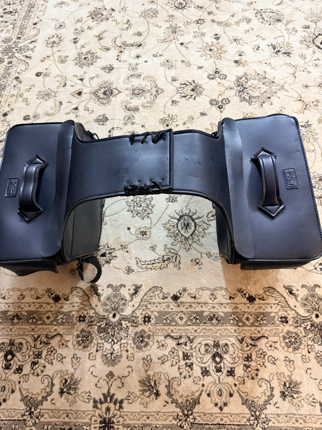 Black Motorcycle Saddlebags with Pouch and Chain