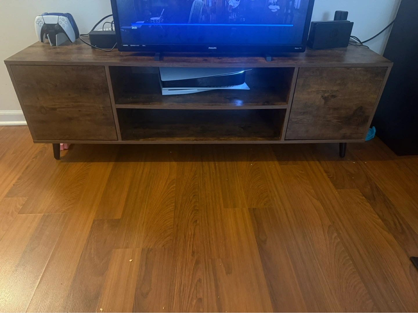 Wood TV Stand with Cabinet Storage - photo 2