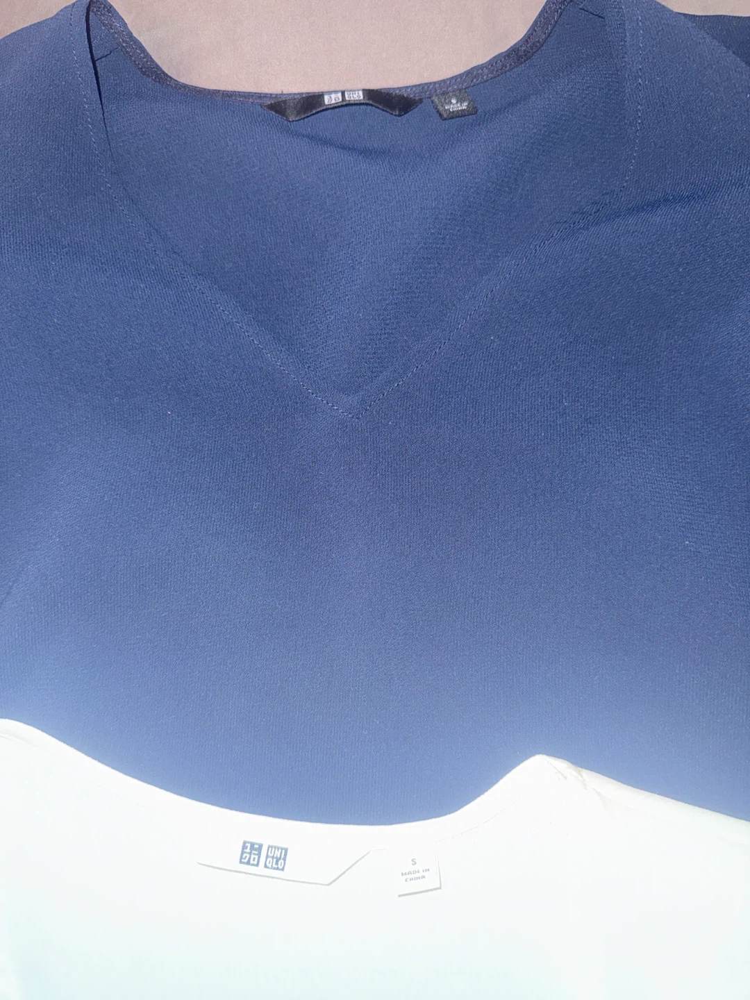 Uniqlo Women's V-Neck Tops - Blue & White - photo 2