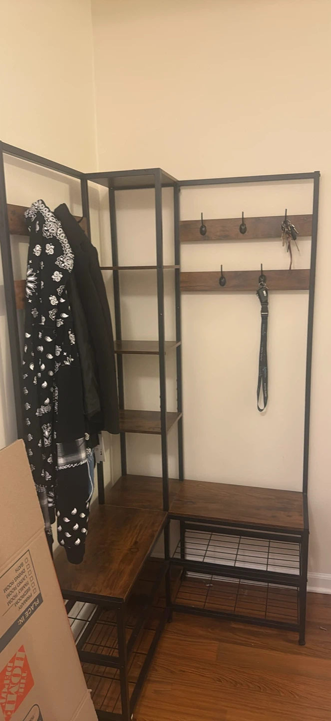 Corner Entryway Hall Tree with Shelves and Coat Hooks - photo 2
