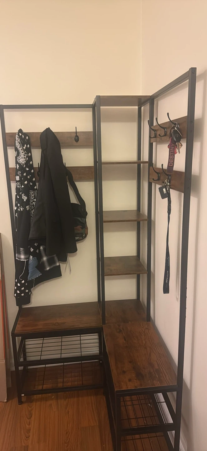 Corner Entryway Hall Tree with Shelves and Coat Hooks