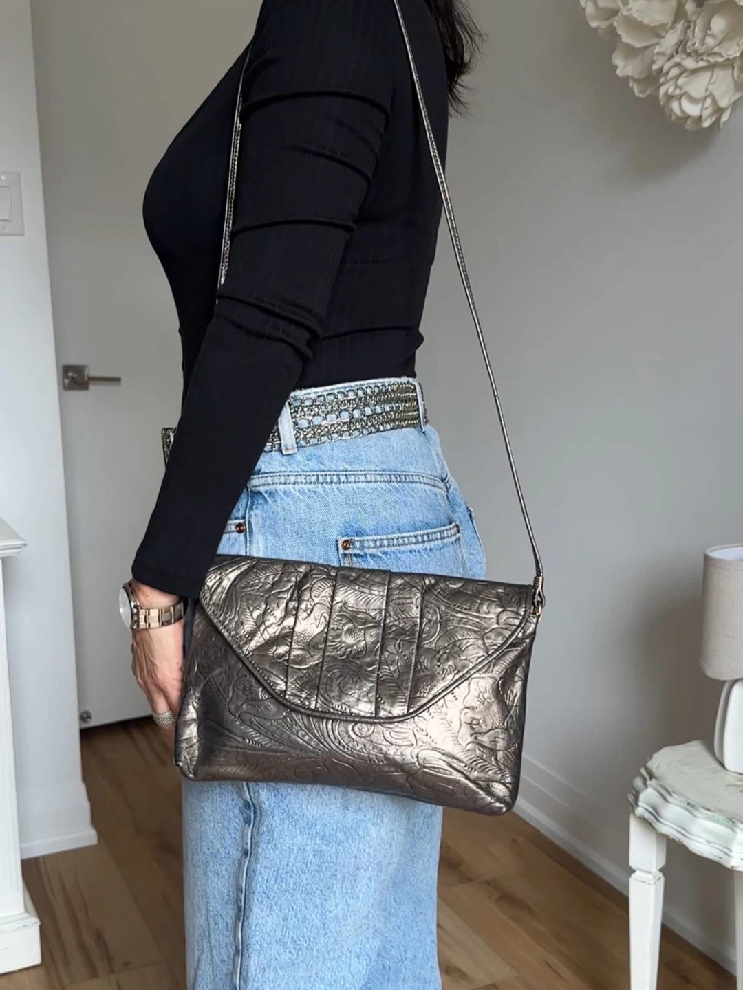 Vintage Tooled Leather Purse Clutch