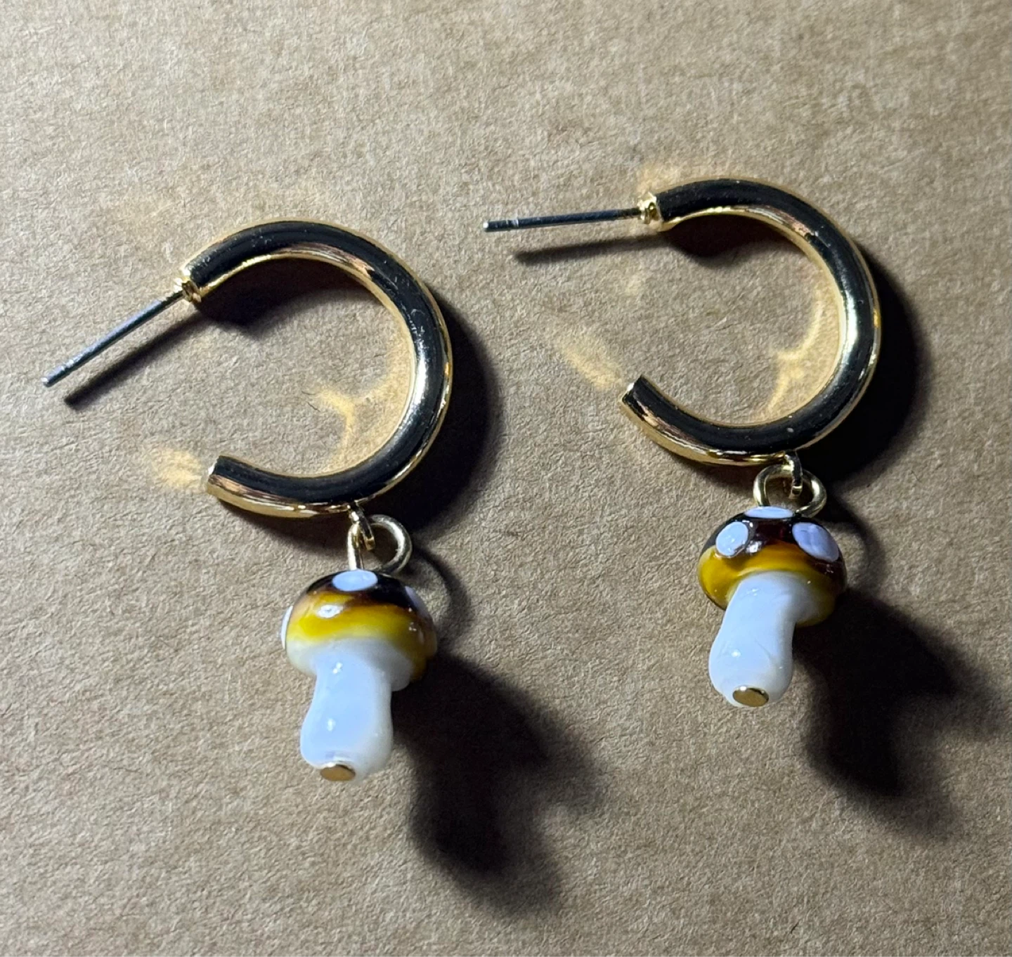 Brown Mushroom Hoop Earrings