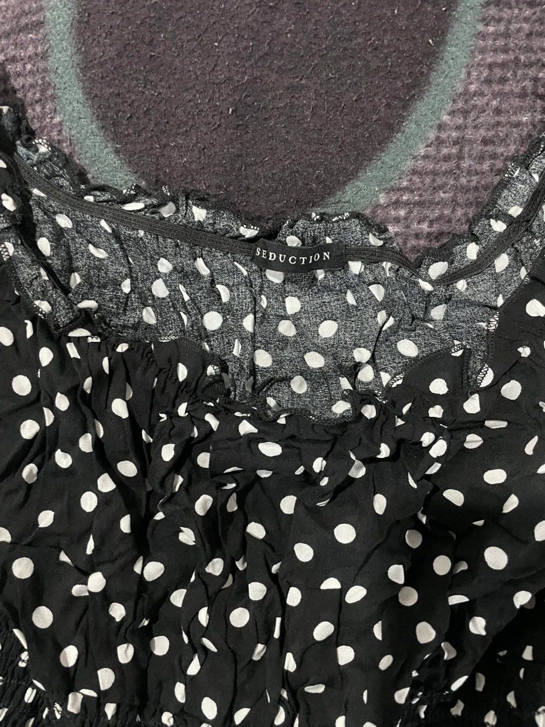 Black & White Polka Dot Smocked Crop Top - photo 3