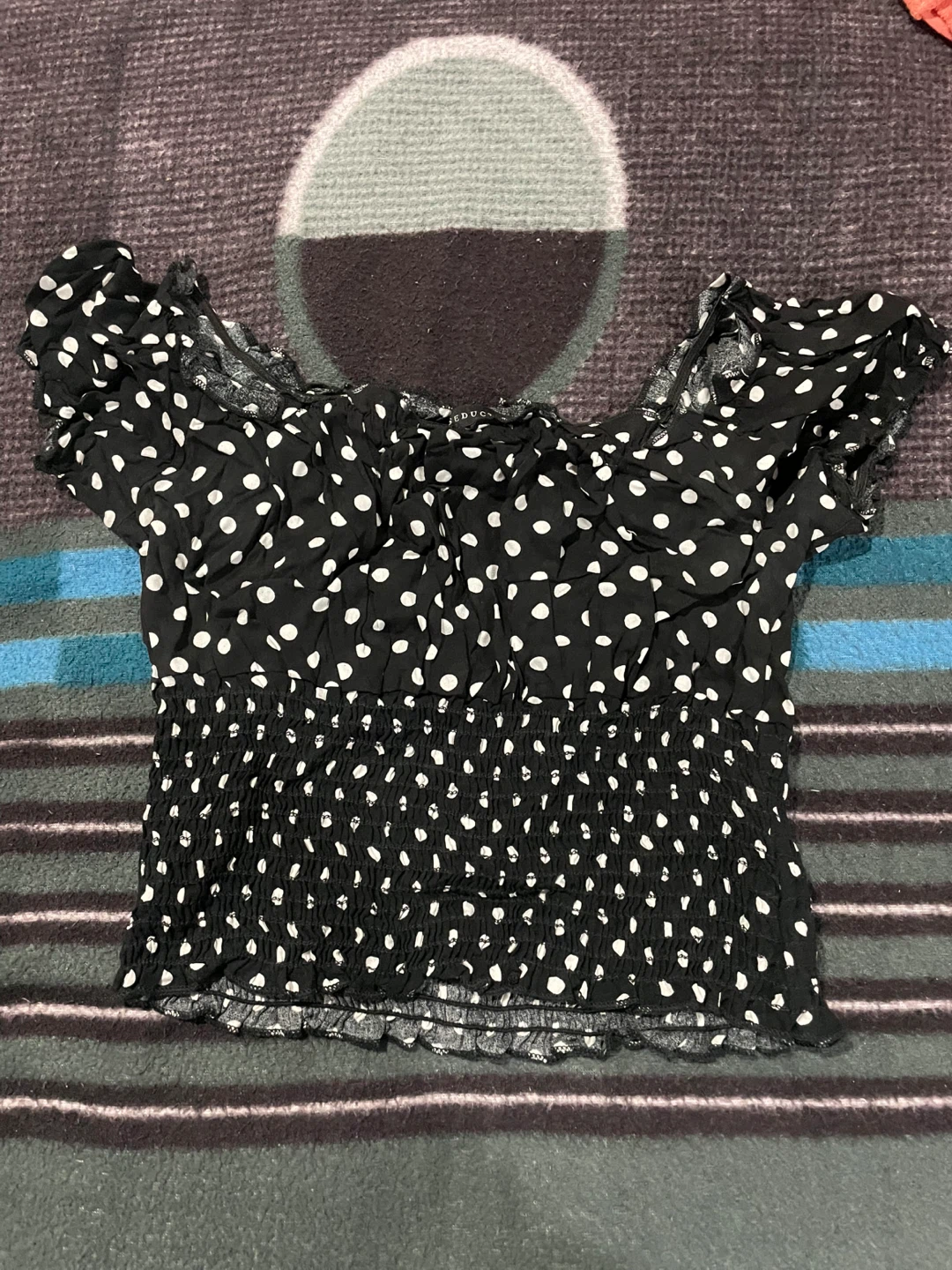 Black & White Polka Dot Smocked Crop Top - photo 2