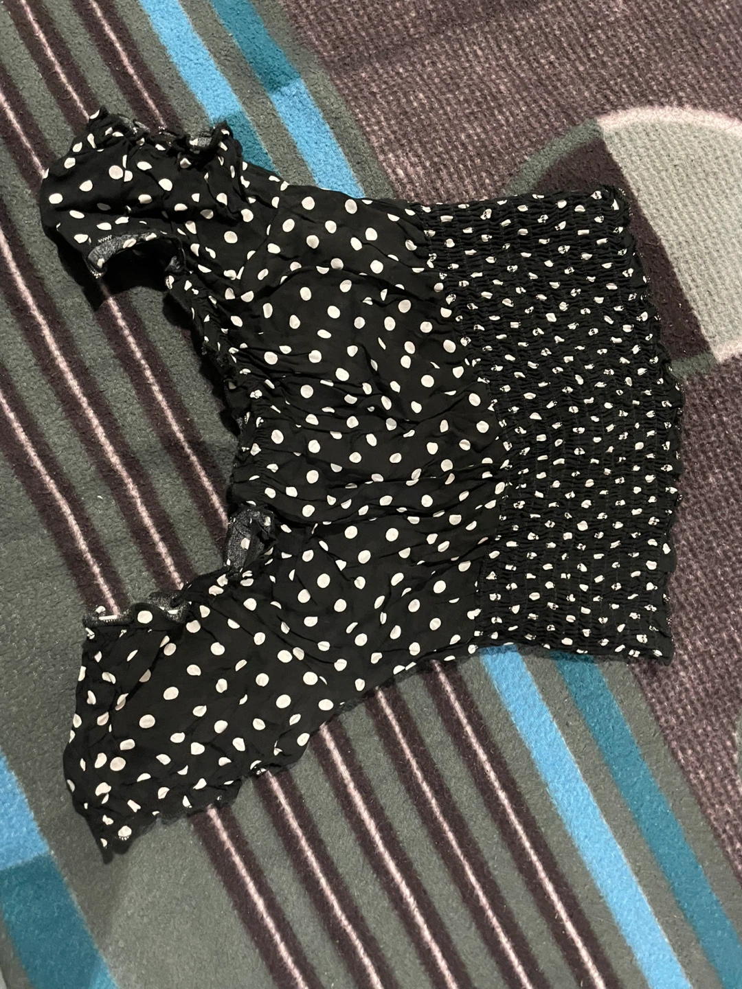 Black & White Polka Dot Smocked Crop Top