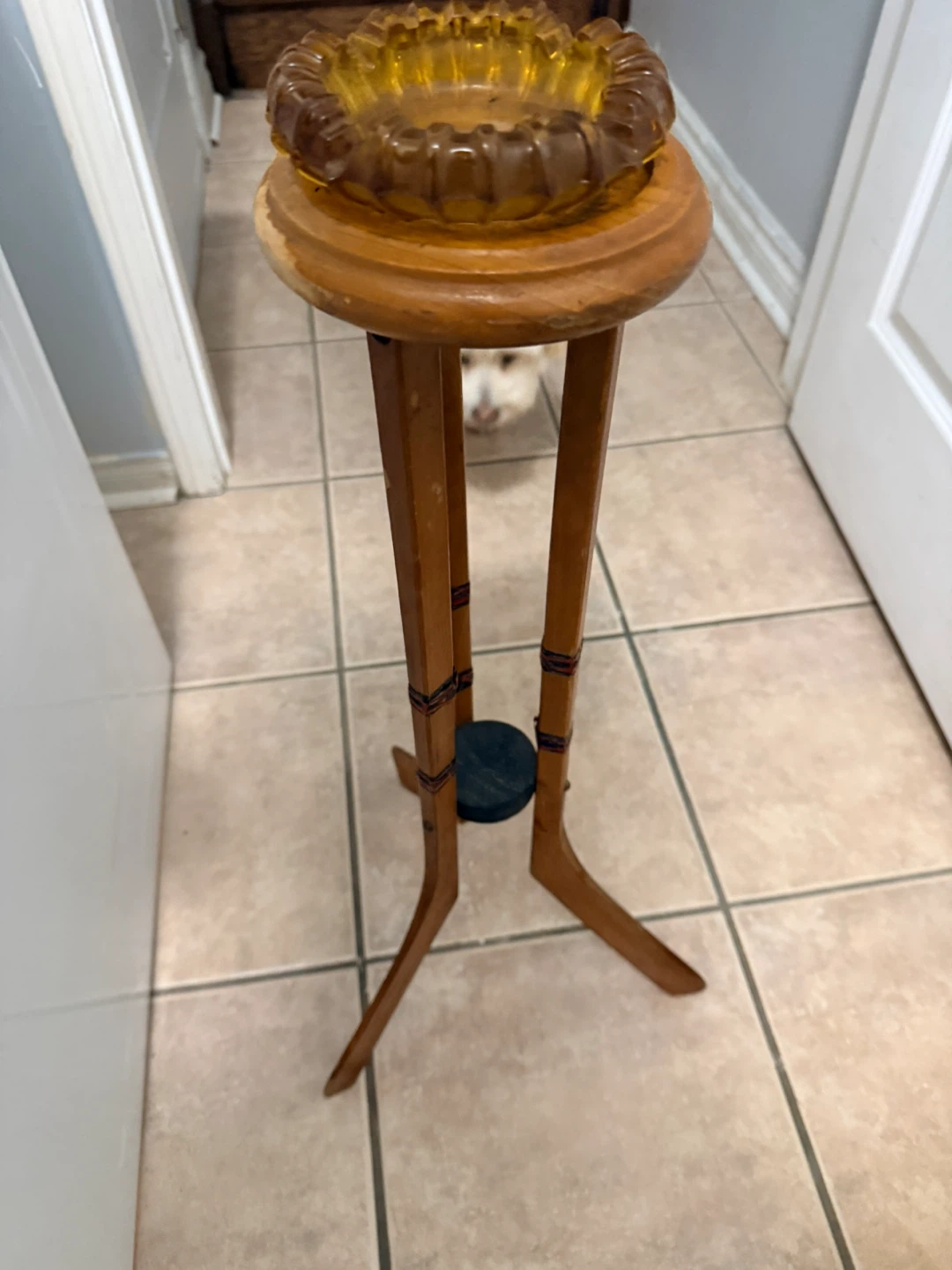Vintage Glass Ashtray with Wooden Stand - photo 3