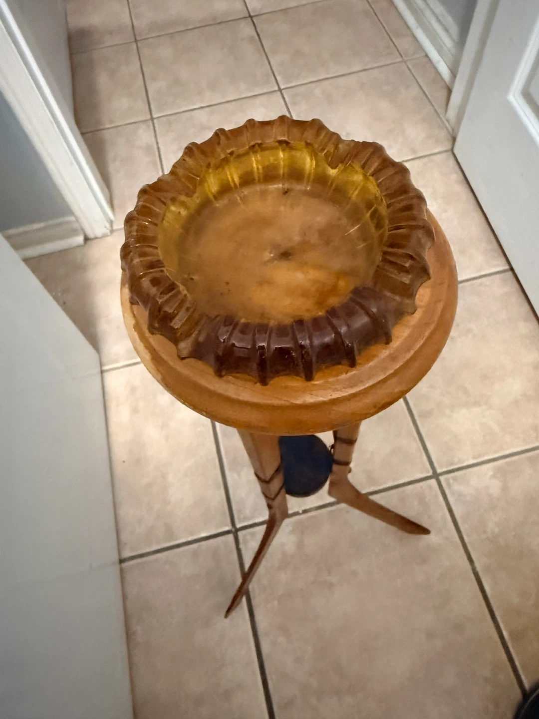 Vintage Glass Ashtray with Wooden Stand - photo 2