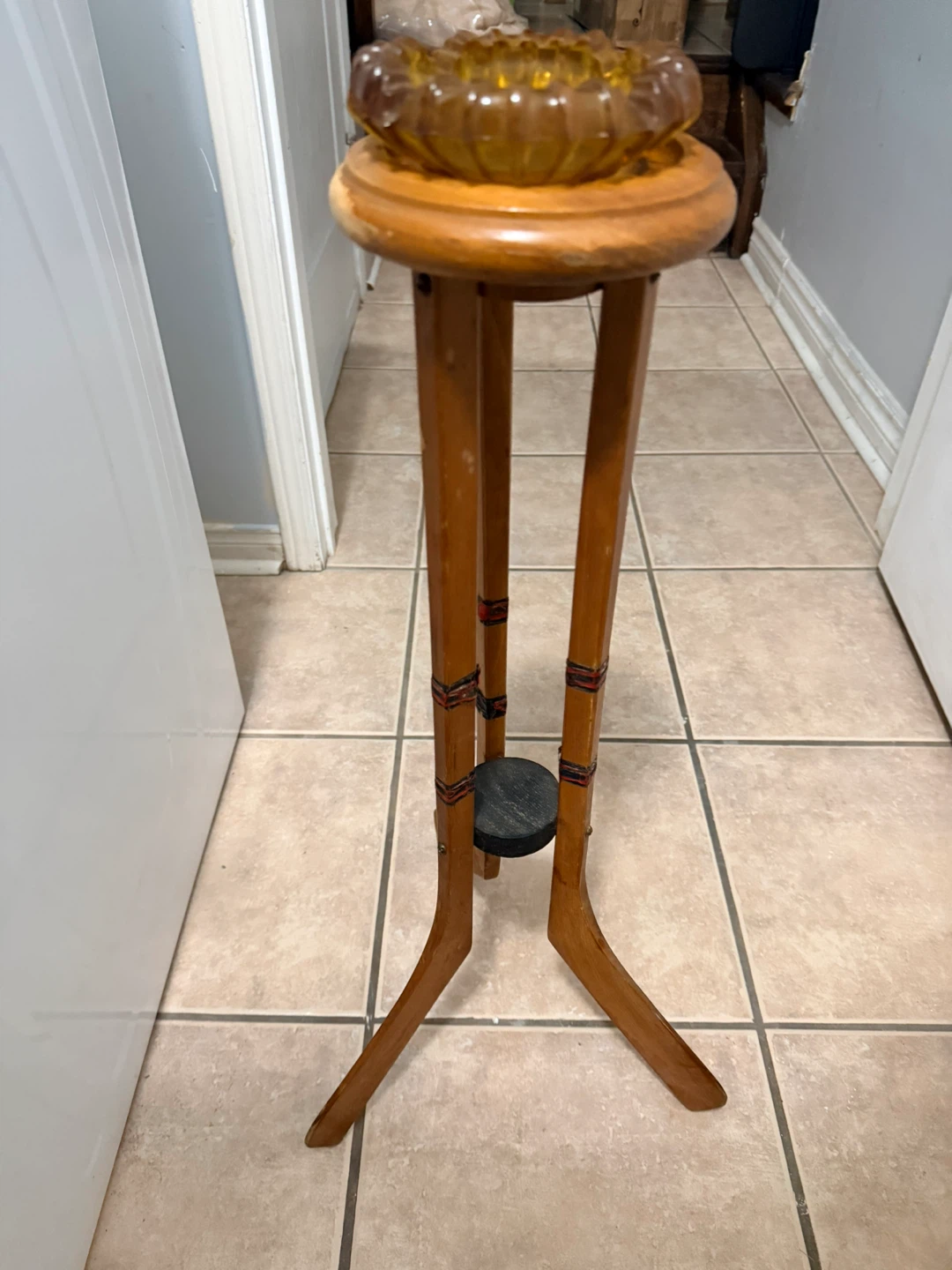 Vintage Glass Ashtray with Wooden Stand - photo 4