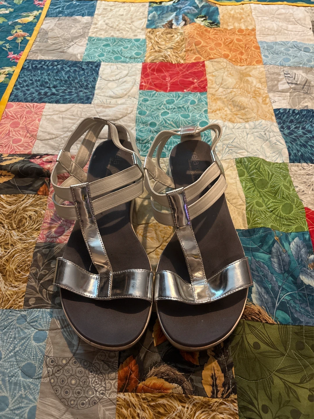 Silver Elastic Strap Sandals Size 10