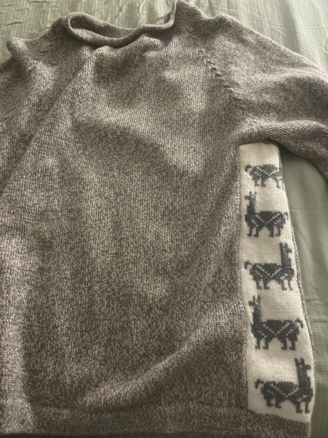 Gray Alpaca Print Knit Sweater