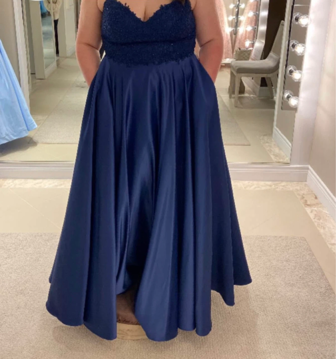 Navy Blue Embellished Bodice A-Line Gown