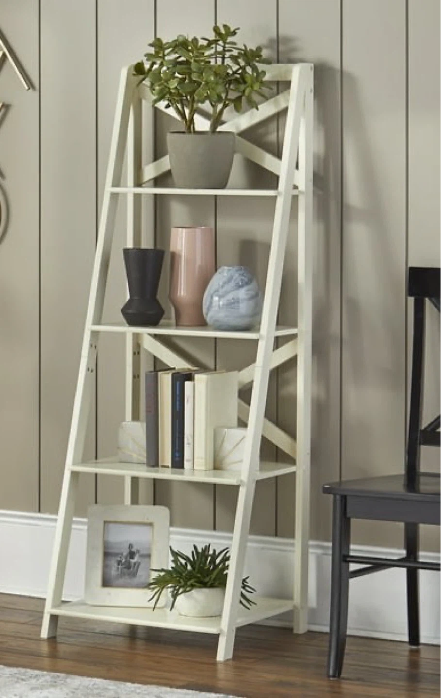 New Antique White 4 Tier Ladder Display Bookshelf