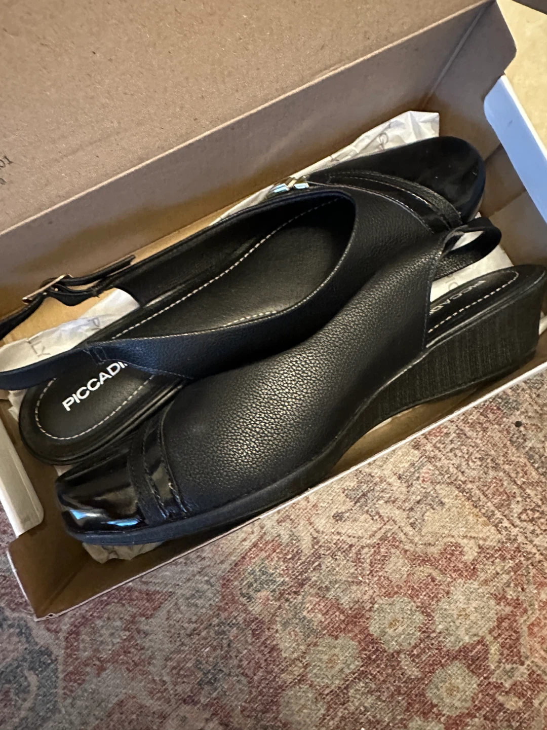 Piccadilly Black Slingback Wedge Shoes - Size 40