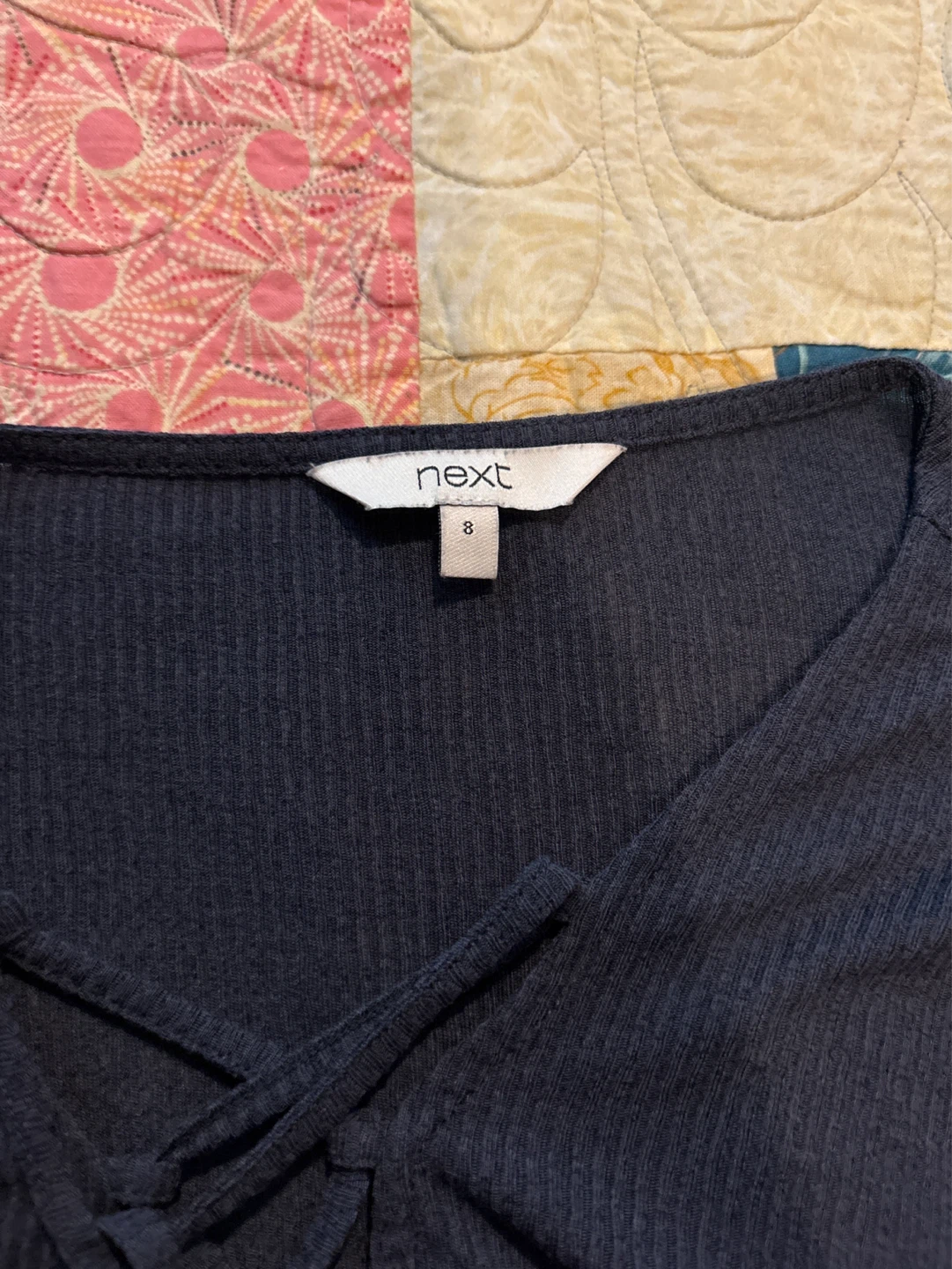 Next Navy Ribbed Lace-Up Long Sleeve Top - Size 8 - photo 2