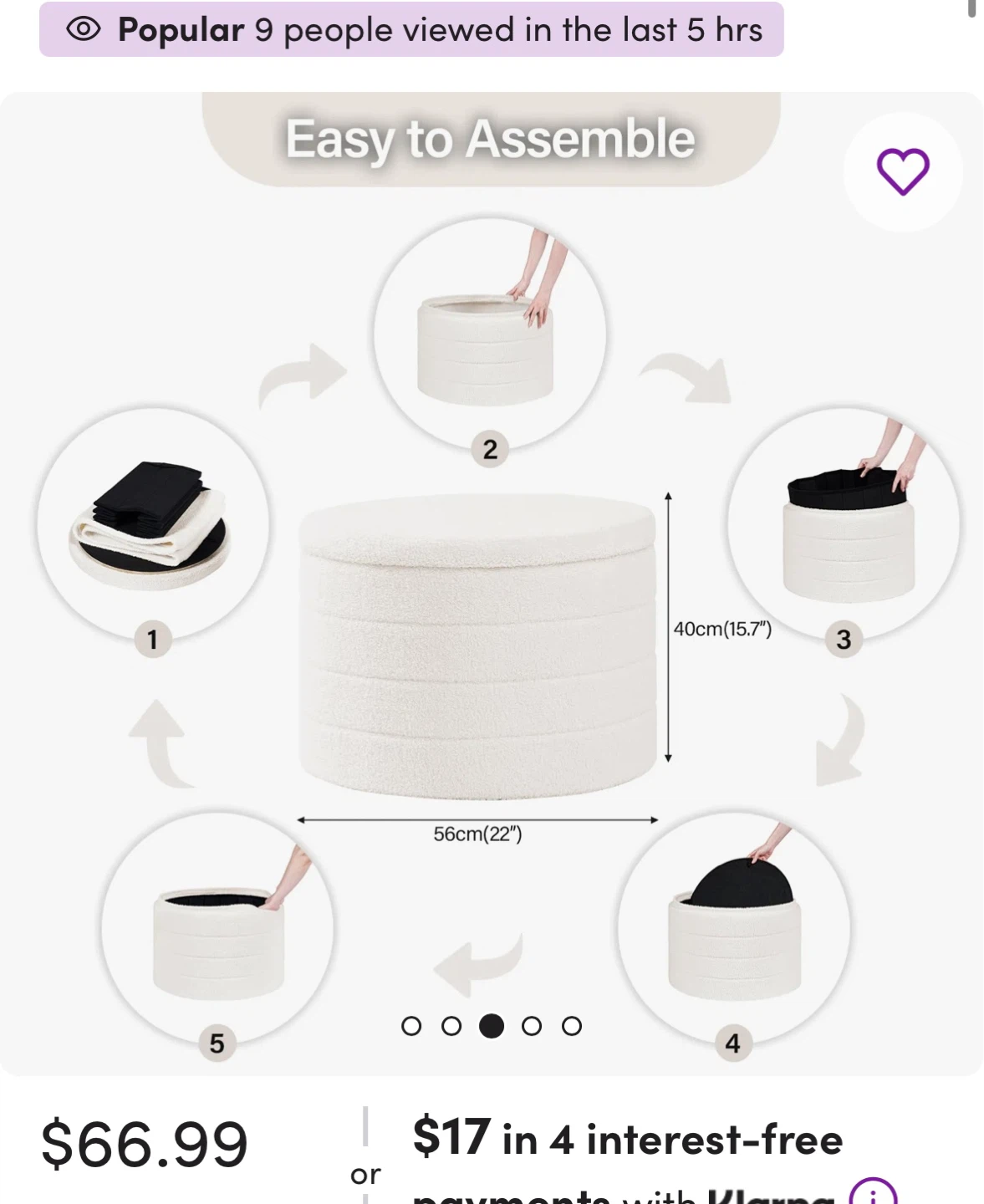 White Boucle Storage Ottoman with Wooden Lid - photo 5