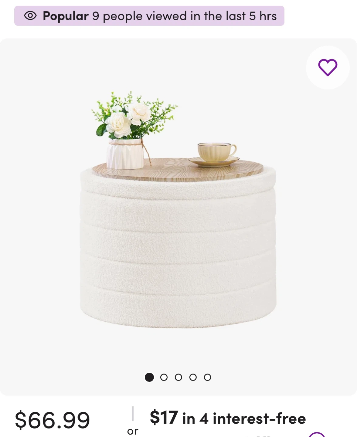 White Boucle Storage Ottoman with Wooden Lid - photo 3