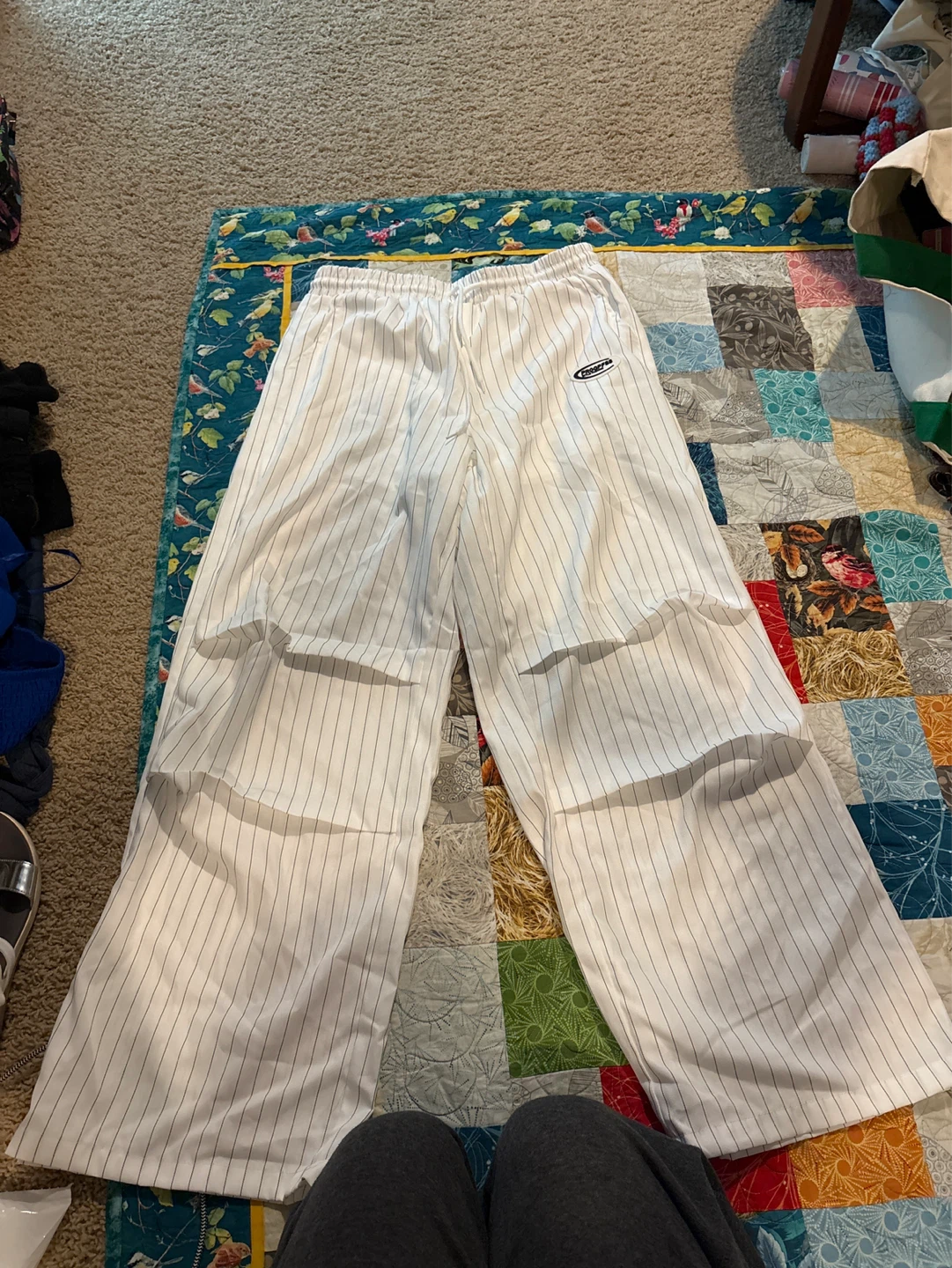 White Pinstripe Wide Leg Pants