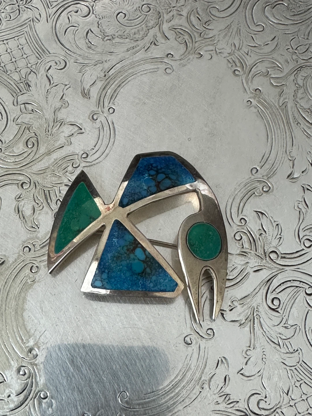 Laffi 925 Sterling Silver Turquoise & Green Stone Brooch