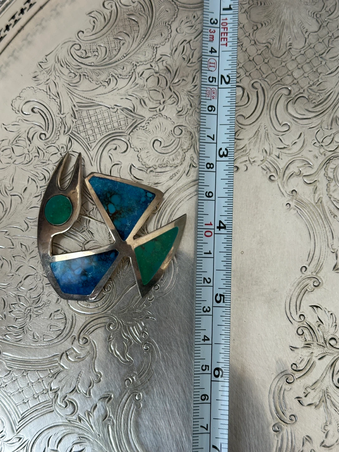 Laffi 925 Sterling Silver Turquoise & Green Stone Brooch - photo 5