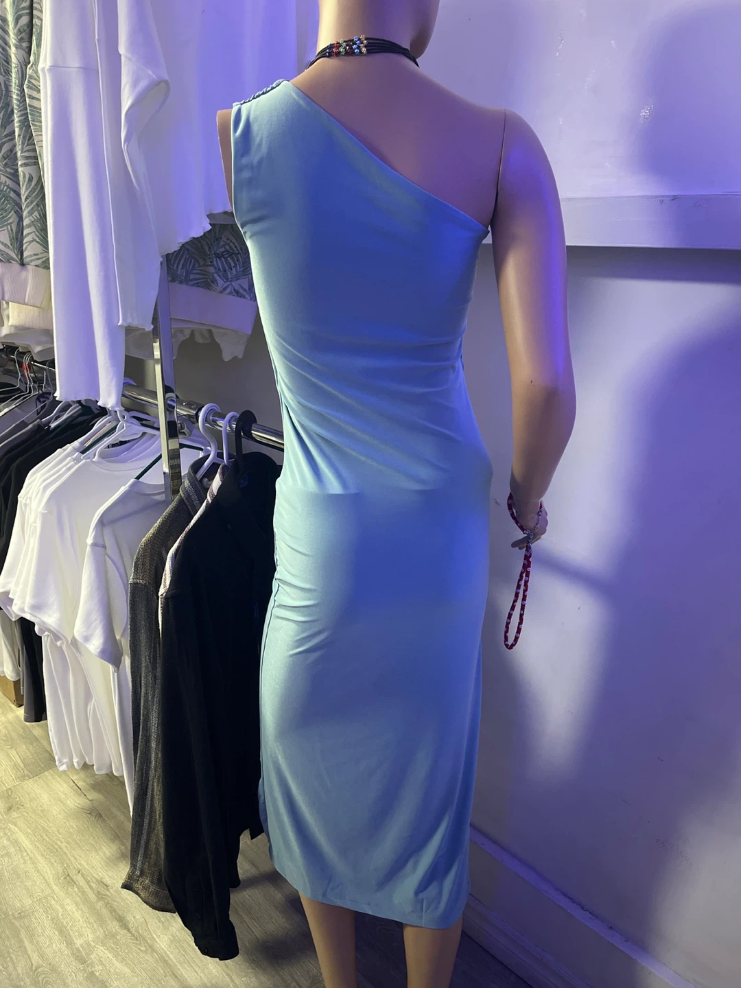 Light Blue One-Shoulder Ruched Dress 4 colours - photo 2
