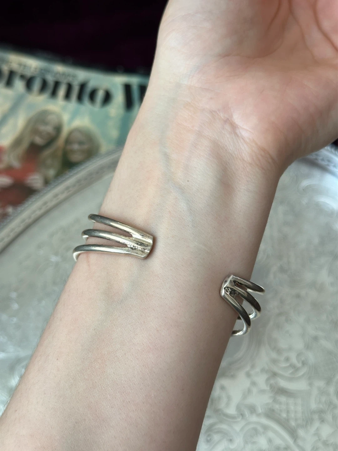 925 Silver Cuff Bracelet with Black Stones - photo 2