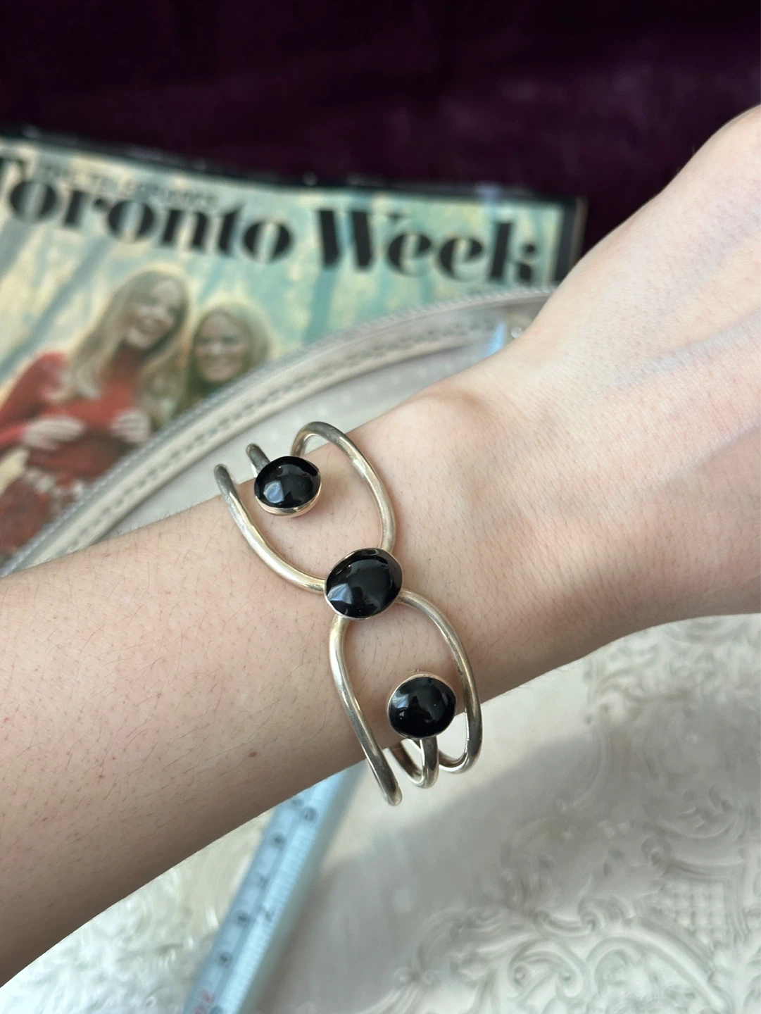925 Silver Cuff Bracelet with Black Stones
