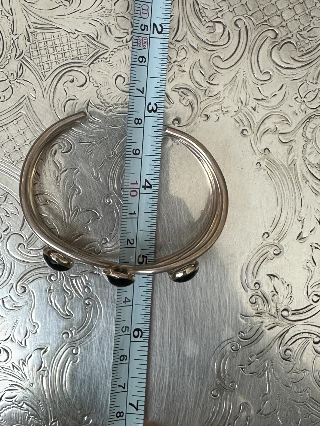 925 Silver Cuff Bracelet with Black Stones - photo 4