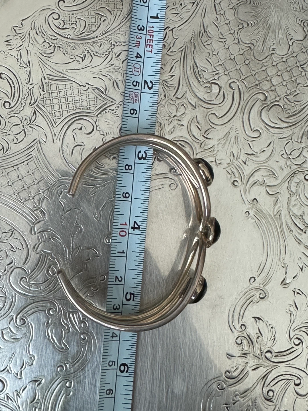 925 Silver Cuff Bracelet with Black Stones - photo 3