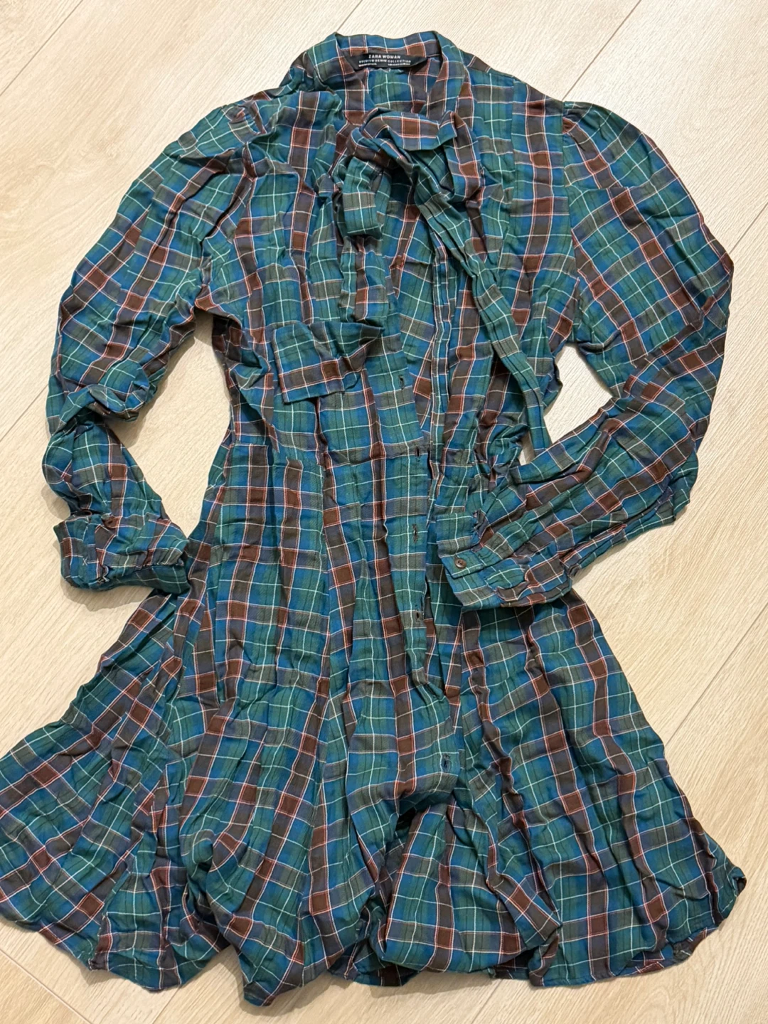 ZARA WOMAN Plaid Long Sleeve Shirt Dress