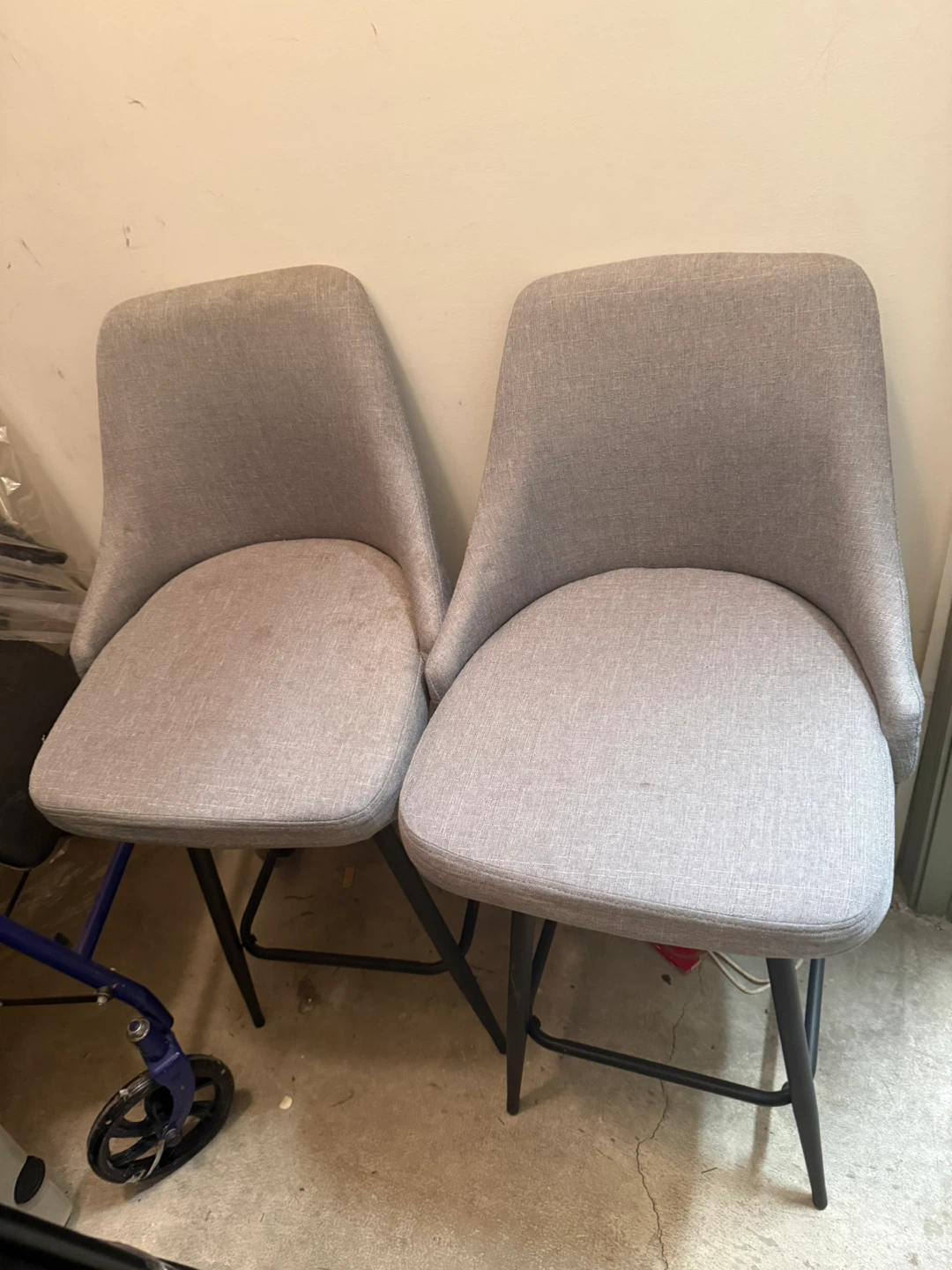 Set of 2 Gray Upholstered Counter Height Chairs