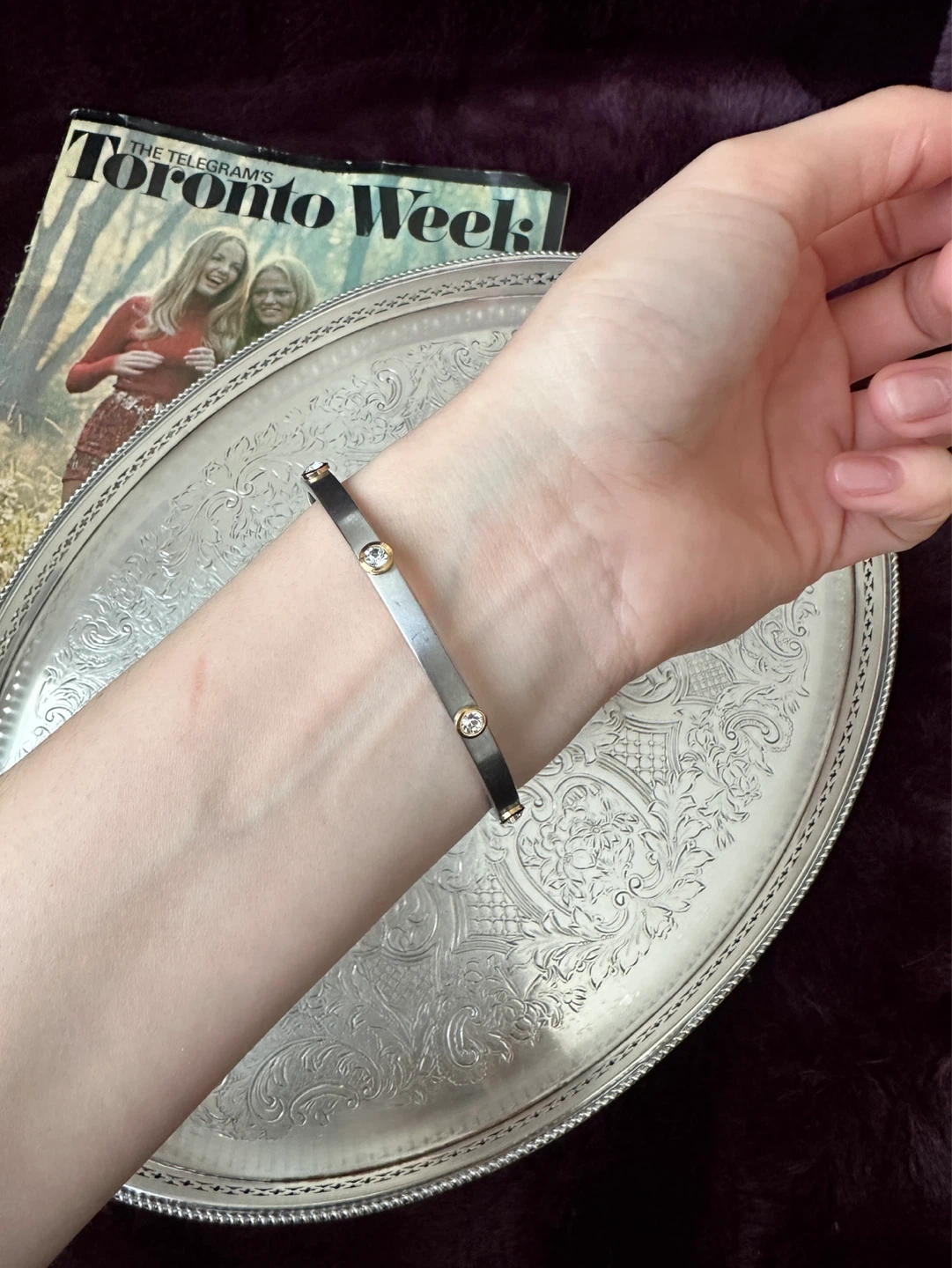Silver Tone Bangle with Crystal Accents - photo 2