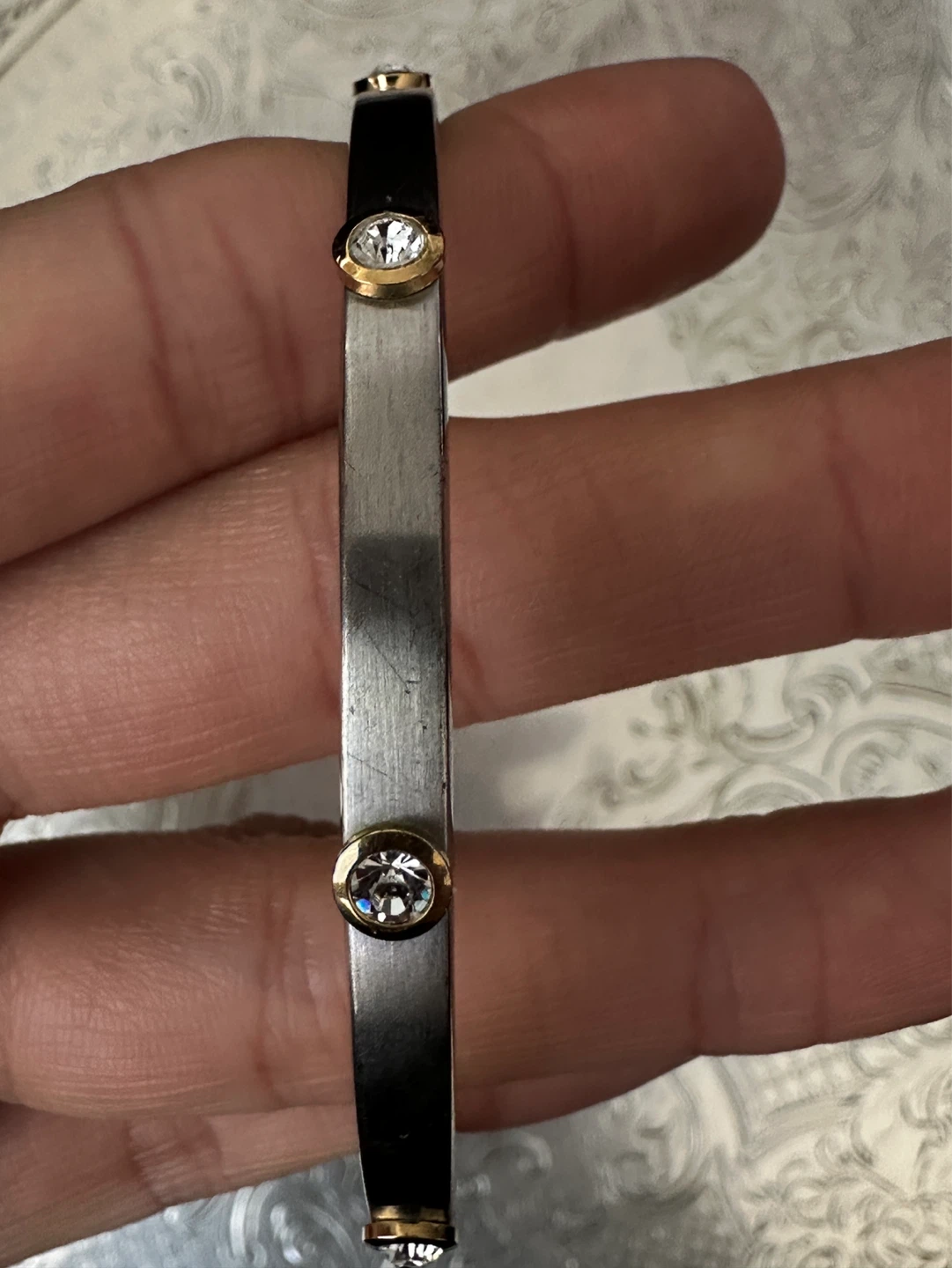 Silver Tone Bangle with Crystal Accents - photo 4