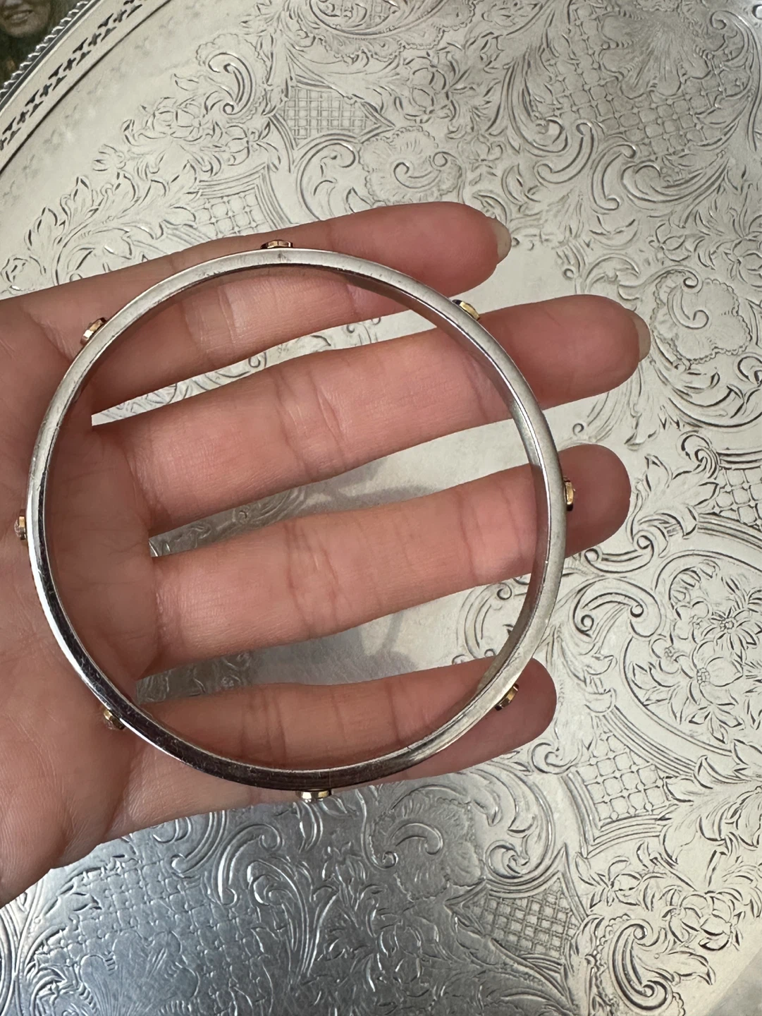 Silver Tone Bangle with Crystal Accents - photo 5