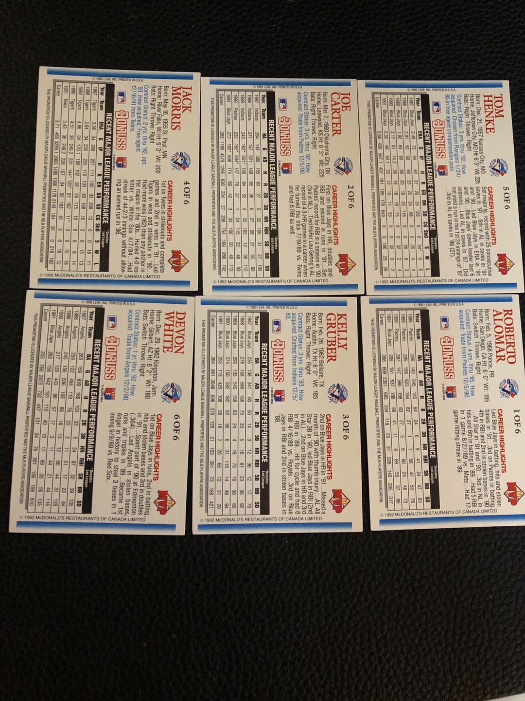1992 McDonald's MLB Trading Cards Blue Jays - photo 2