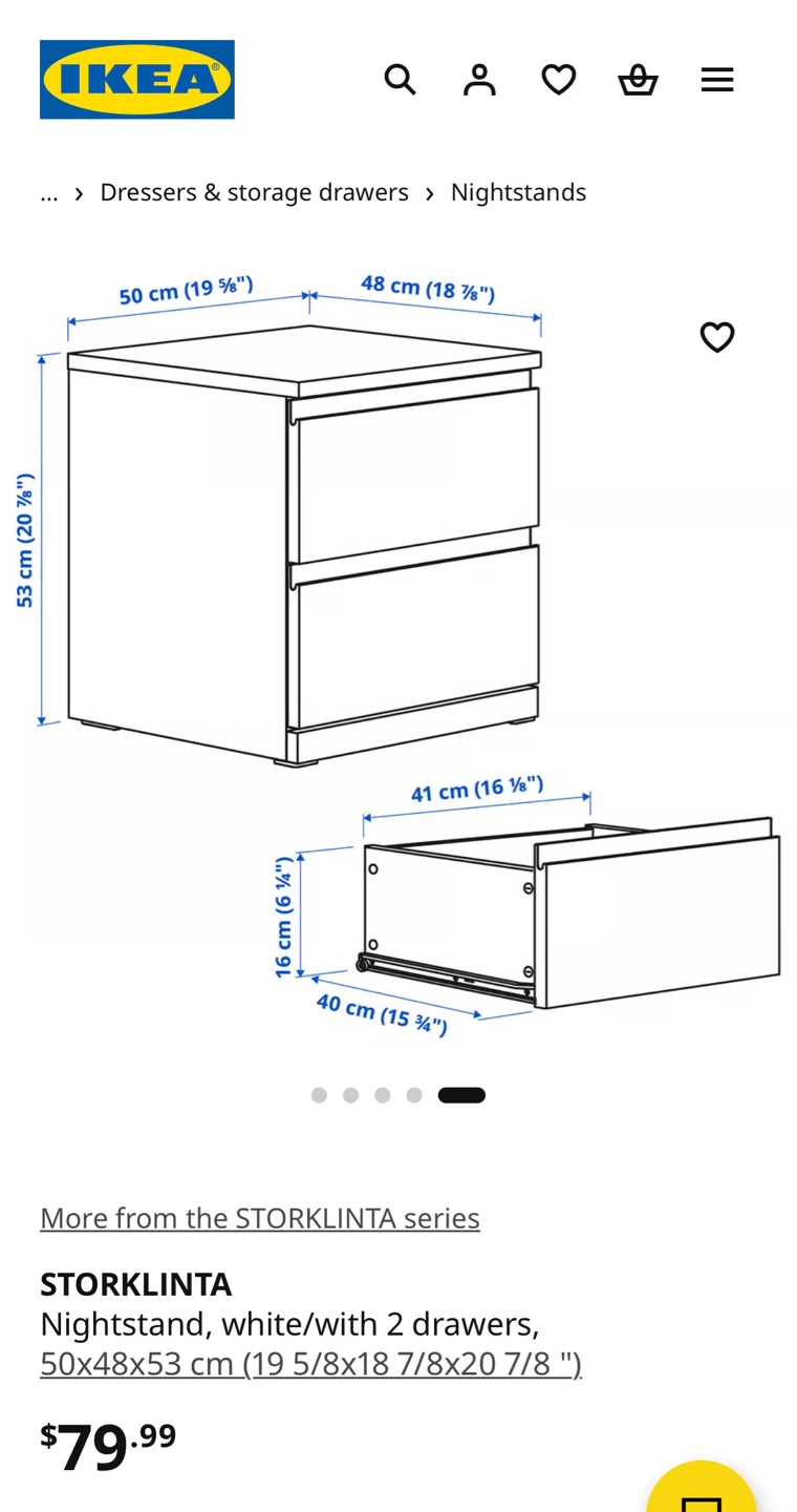 IKEA STORKLINTA White Nightstand with 2 Drawers - photo 5
