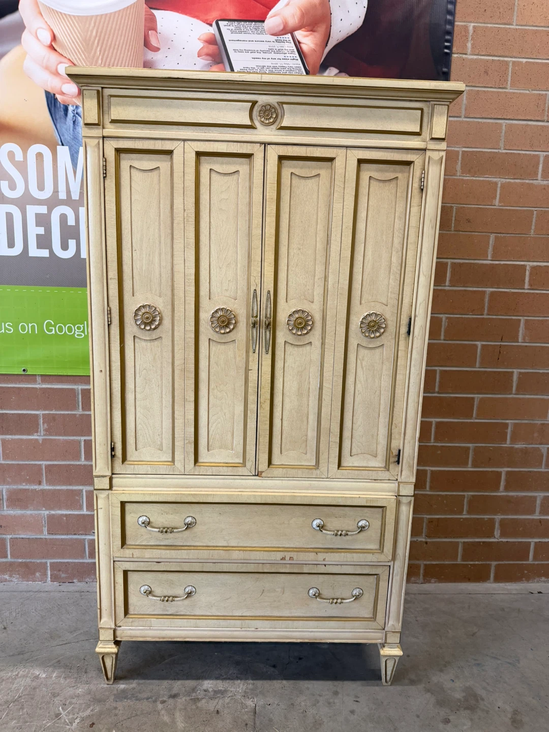 Vintage Armoire Dresser with Doors and Drawers