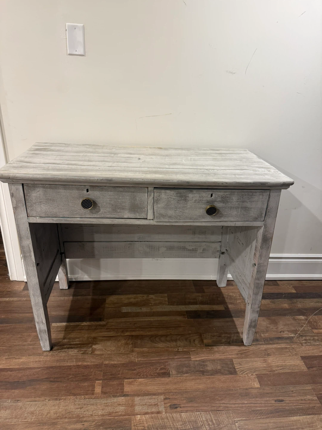 Distressed Grey Wood Two-Drawer Desk