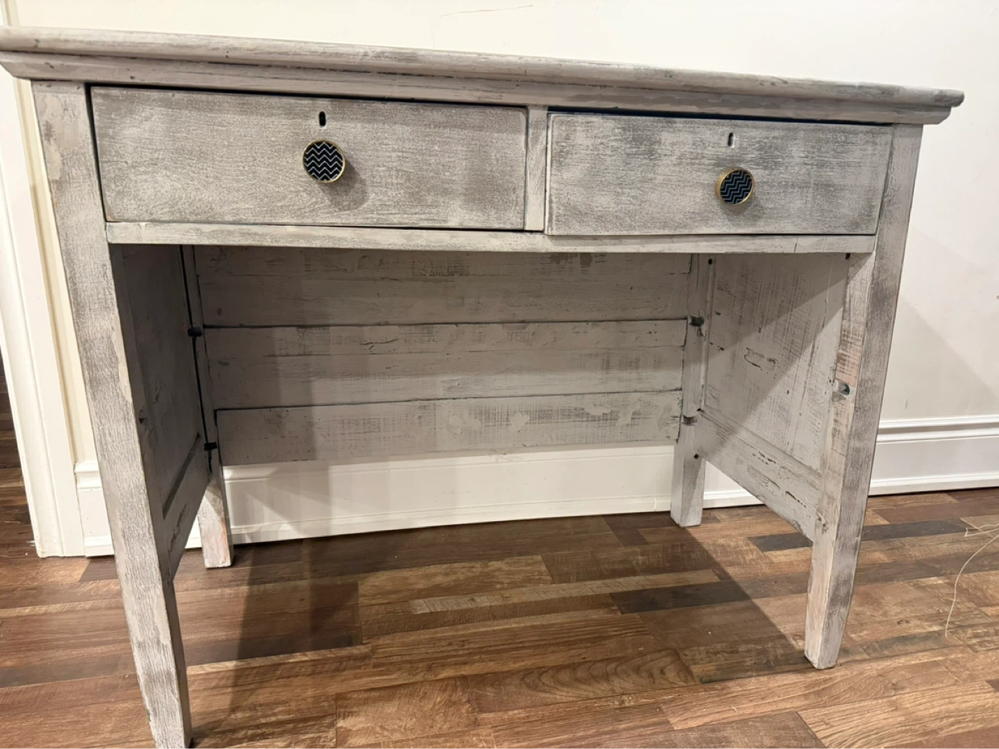 Distressed Grey Wood Two-Drawer Desk - photo 2