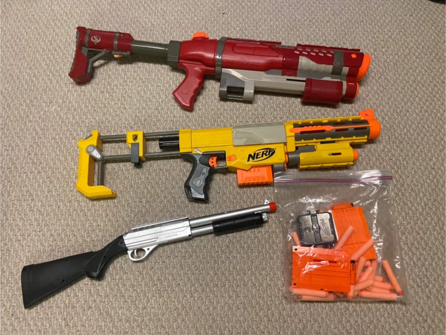 Nerf gun with laser pointer, super soaker gun and BB gun combo