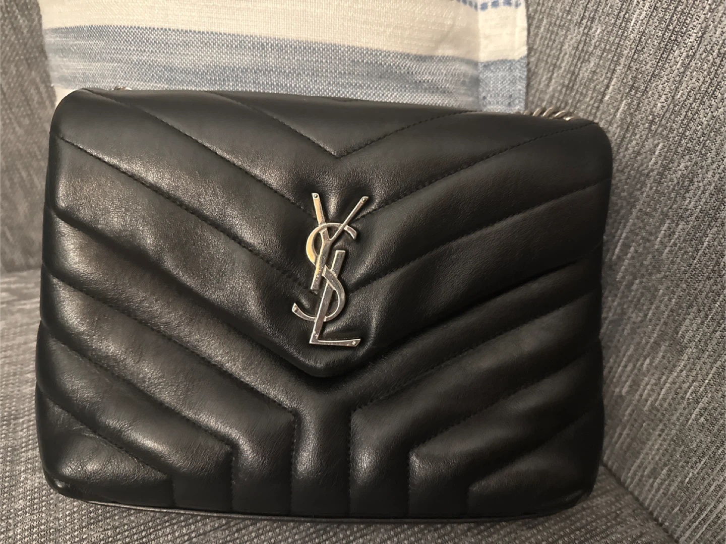 Saint Laurent Black Leather Chevron Camera Bag