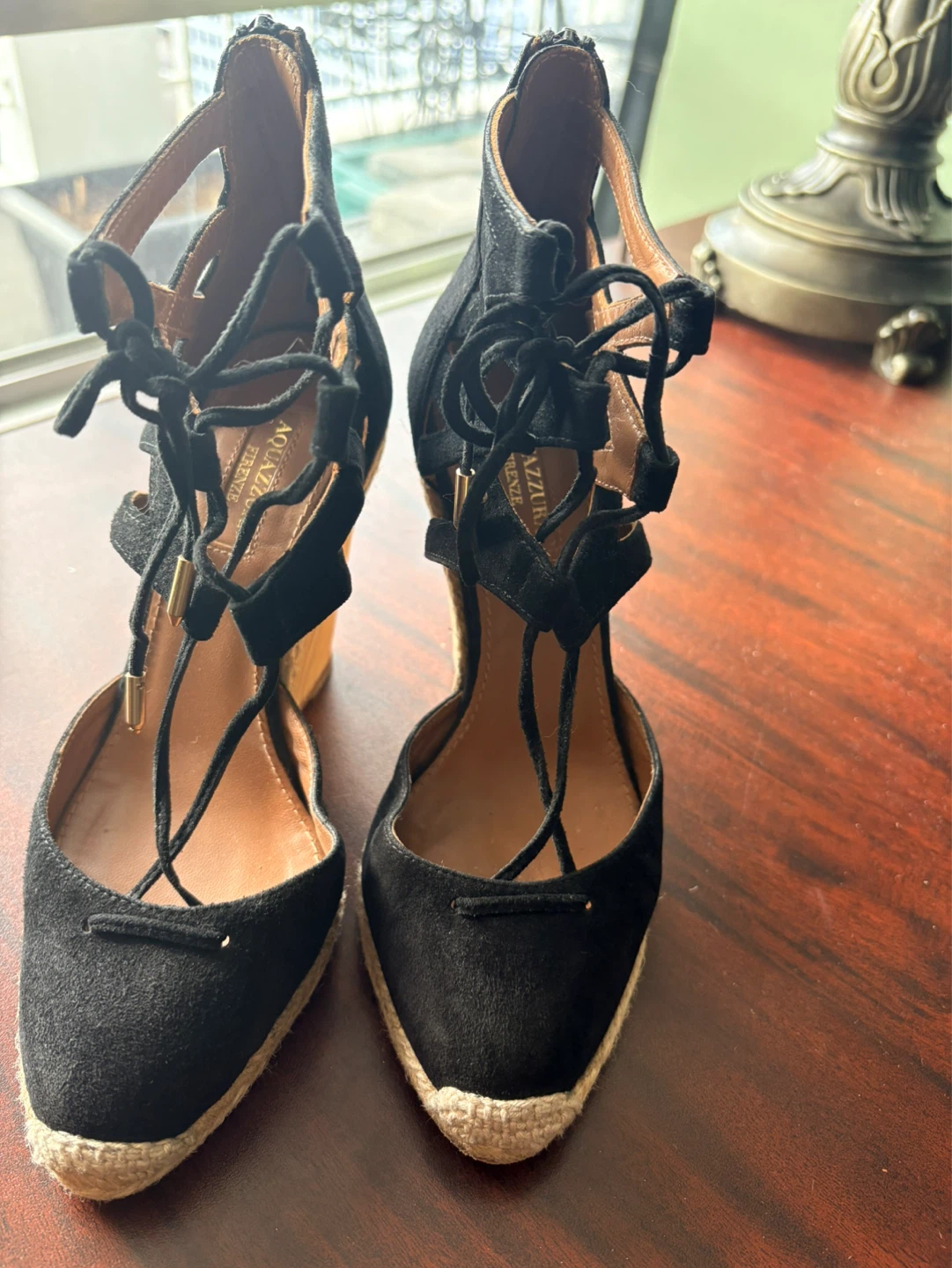 Aquazzura Black Suede Wedge Espadrille Heels